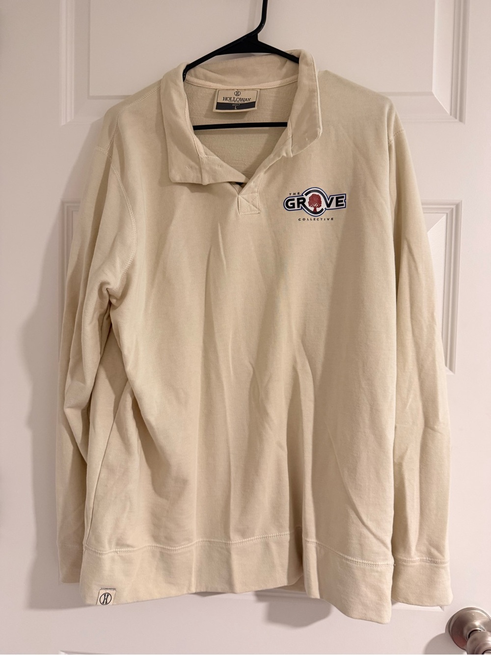 Holloway Cream Long-Sleeve Polo Sweatshirt with Grove Logo
